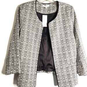 Persephone Jacket Size L Open Front Diamond Patterned Lined Tailored Look NEW